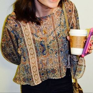 Butterfly Sleeve Printed Crop Top